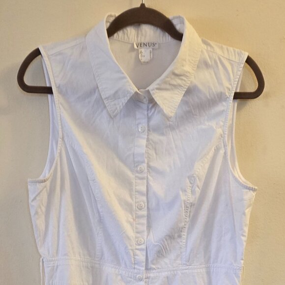White Cotton Long Button-down Sleeveless Shirt Dress Size 16 - Picture 5 of 11